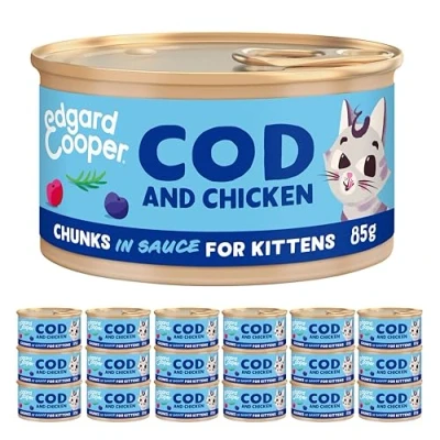 Image of Edgard Cooper Wet Kitten Food Chunks (Cod/Chicken 18 x 85g cup), Cereal Free Gluten Free, Fresh meat, High Protein &amp; Natural Ingredients