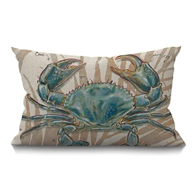 Image of BGBDEIA Ocean Beach Theme Cushion Cover Farmhouse Big Crab Sea Coastal Marine Animals Decorations Pillow Case for Sofa Couch Cotton Linen 30 x 50 cm 12x20 Inches