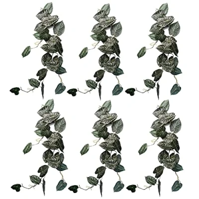 Image of Leaf Design Artificial Hanging Plants Multipack, 6 X 120cm Alocasia Dragon Scale Dark,
