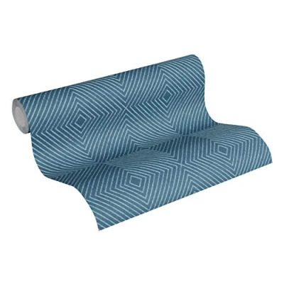 Image of Livingwalls Geometric Wallpaper Metropolitan Stories Non Woven Nils Olsson Copenhagen 10.05 m x 0.53 Blue Silver Made in Germany 369264 36926 4