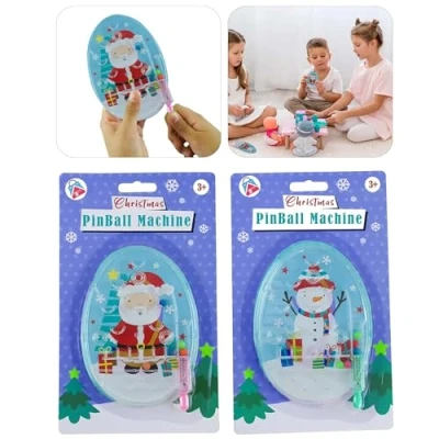 Image of 2Pcs Christmas Pinball Machines, Santa and Snowman Characters, Problem Solving Skills, Stress Relief, Sensory Development, Size 15cm