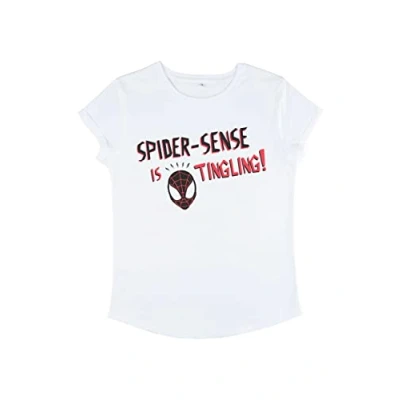 Image of Marvel Women&#039;s Avengers Classic Spidey Sense Rolled Sleeve T Shirt, White, Large