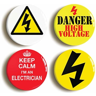 Image of ELECTRICIAN ELECTRICAL FUNNY BADGE BUTTON PIN SET (Size is 1inch/25mm diameter)