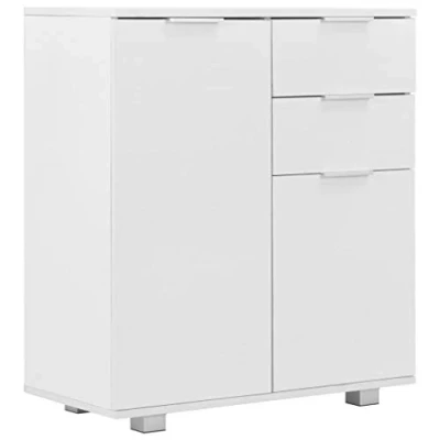Image of vidaXL High Gloss White Sideboard Modern Style Drawer Cabinet in Engineered Wood Ideal for Living Room, Bedroom Ample Storage, Easy to Clean Size: 71x35x80 cm