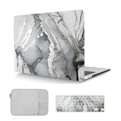 Image of Laptop Hard Shell Case Compatible with MacBook Pro 14 inch 2021/2023 Release A2442 A2779 A2918 A2992 M1 M2 M3, Color Printing Plastic Cover &amp; Keyboard Bag, Silver Marble