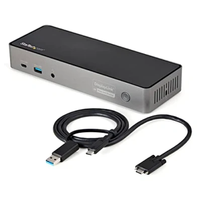 Image of StarTech.com USB C &amp; A Dock Hybrid Universal Triple Monitor Laptop Docking Station DisplayPort HDMI 4K 60Hz 85W Power Delivery, 6x Hub, GbE, Audio 3.1 Gen 2 10Gbps (DK31C3HDPDUE)