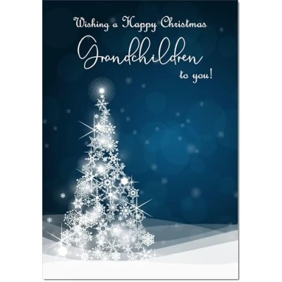 Image of doodlecards Grandchildren Christmas Card Blue Contemporary Tree Medium Size for with Plain Envelope