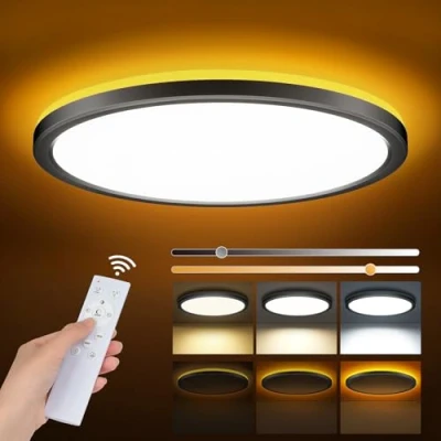 Image of ONEWAY LED Ceiling Lights for Bedroom,24W 2400lm Dimmable Bathroom Living Room with 1800K Night Light &amp; 3000 6500K,Smart Flush Kitchen Hallway OfficeØ29CM Black
