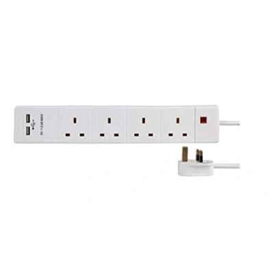 Image of pro elec 4 Gang 2 usb Surge Protected Extension Lead, 2m, White with