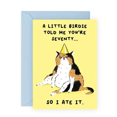 Image of Central 23 70th Birthday Cards For Men Women Seventieth Cat Card Mum Dad Nan Grandpa Funny Humour Comes With Fun Stickers Made In The UK