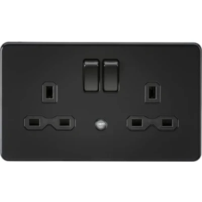 Image of KnightsBridge 13A 2G DP Switched Socket with Night Light Function Matt Black