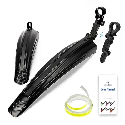 Image of ioutdoor Bike Mudguard Set with 27ft DIY Reflective Tape,Bike Fenders Adjustable,Bicycle Front and Rear Mud Guard Fits for 20&quot;,22&quot;,24&quot;,26&quot; 27&quot; 28&quot; MTB Mountain Road Cycling (Black black)