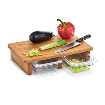 Image of Zeller 25178 Chopping Board with 2 Crumb Trays Bamboo/Plastic Approx. 40.5 x 26.5 8.5 cm