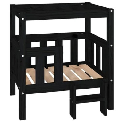 Image of vidaXL Solid Pine Wood Dog Bed in Black Durable Frame, Practical and Comfortable Design, Suitable for Large Breeds, 65.5x43x70 cm