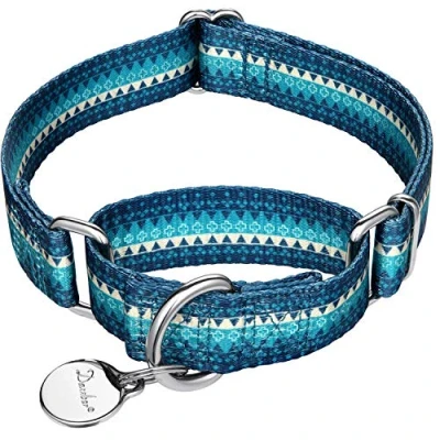 Image of Dazzber Martingale Collars for Dogs Soft Adjustable Dog Collar, Durable D ring Heavy Duty, Choke Collar Large Medium Small (Medium, 2.5cm Wide, Turquoise)