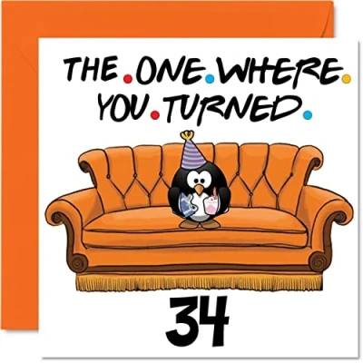 Image of Fun 34th Birthday Cards for Men Woman The One Where Funny Card Dad Mum Son Daughter Brother Sister Uncle Auntie Cousin, 145mm x Greeting Cards,