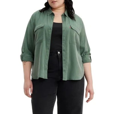 Image of Levi&#039;s Women&#039;s Plus Size Doreen Utility Woven Shirts, Dark Forest, 1XL