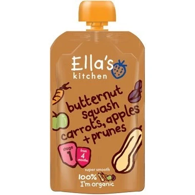 Image of Ella&#039;s Kitchen Stage 1 Baby Food Butternut Squash, Carrots, Apples &amp; Prunes 120g (Pack of 6)