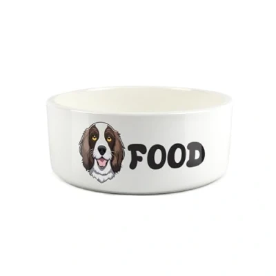 Image of Springer Spaniel Pet Bowl Cartoon Dog Portrait Large Ceramic Food Novelty White Dish For Dogs