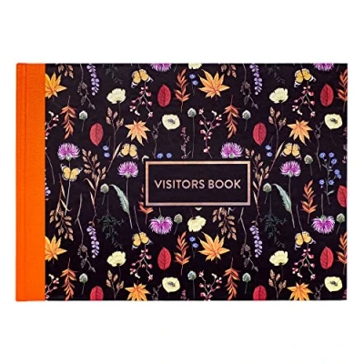 Image of Pukka Pad, Bloom A4 Visitors Book 96 Pages with 768 Entry Spaces Includes Record Date, Name, Address, and Comment Fields 120 GSM Paper Black