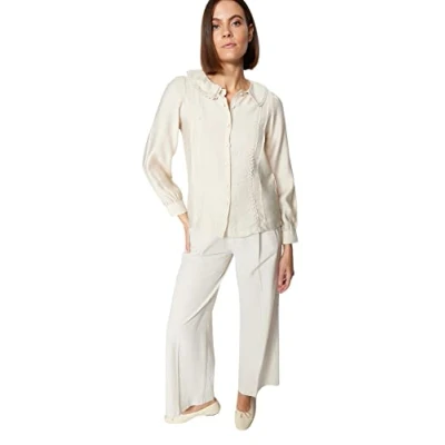 Image of Trendyol Women Regular fit Basic Shirt Collar Woven Stone