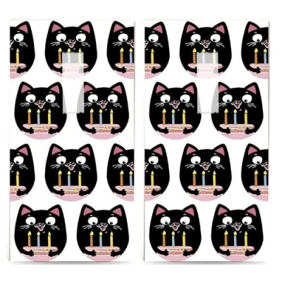 Image of 20 Individual Tissues Animal Cat with Cake 2 Packs of 10 Paper Handkerchiefs Printed Gift