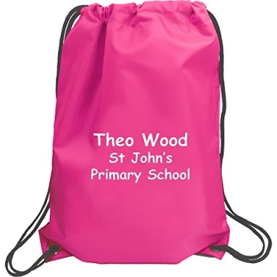 Image of Personalised Name &amp; School Sports PE Drawstring Gym Swimming Bag (Fuchsia Pink)