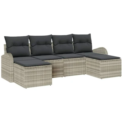 Image of vidaXL 6 Piece Garden Sofa Set with Cushions Light Grey Poly Rattan