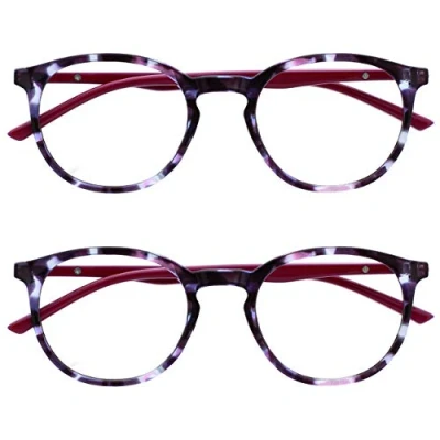 Image of OPULIZE Met Reading Glasses 2 Pack Slim Round Frame Scratch Resistant Spring Hinges Purple Tortoiseshelll Solid Arm Mens Womens RR60 5 +1.50