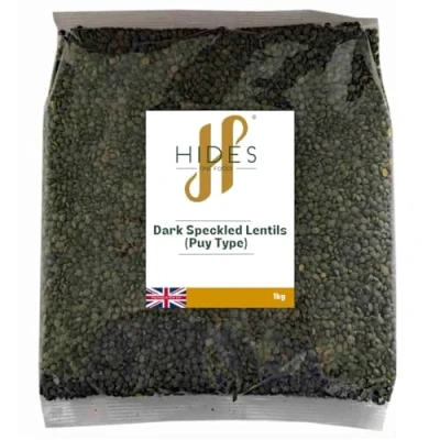 Image of Hides Fine Foods Dark Speckled Lentils (Puy Type) 1kg GMO Free Suitable for Vegetarians Cooking Stews Soups Dhal Curries Supports Digestive Health