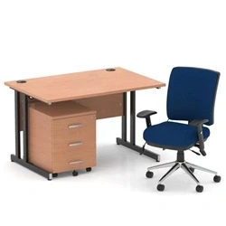 Image of Impulse 1200 Desk Beech/Black Cantilever 3 Dr Mobile Ped Blue Chair