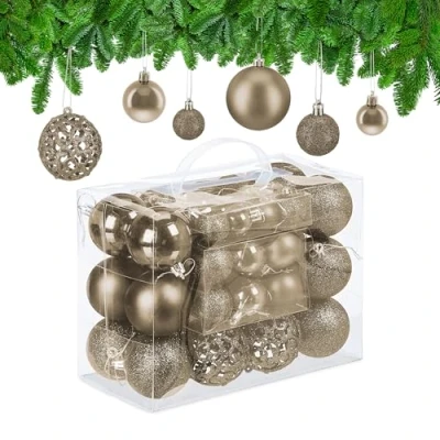 Image of Relaxdays Christmas Bauble Set of 50, Glittery, Matt &amp; Shiny Ornaments, Plastic Xmas Tree Balls, Ø: 3, 4 6 cm,