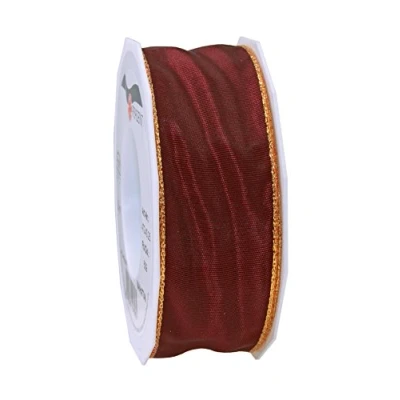 Image of Präsent Manhattan Wired Taffeta Ribbon Burgundy 25 m Roll 40 mm width
