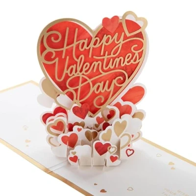 Image of Hallmark Valentines Card, 3D Pop Up, Hearts Scene Design, Day, Red, Pink