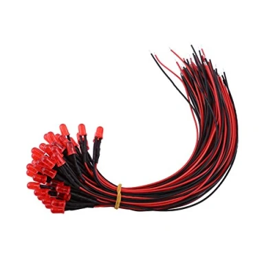 Image of Walfront 50Pcs 3/5/10mm Pre Wired Diffused LED Diodes Multi Colors Light DC 9 12V(Red 5mm)