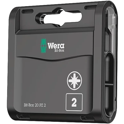 Image of Wera Bit Box 20 H PZ2 Extra Hard bits for drill/drivers, 25mm, 20pc pack, 05057760001 , Black