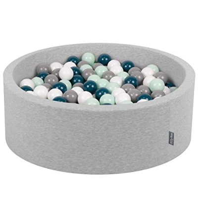 Image of KiddyMoon 90X30cm/200 Balls ∅ 7Cm / 2.75In Baby Foam Ball Pit Made In EU, Light Grey:Dark Turquoise/Grey/White/Mint