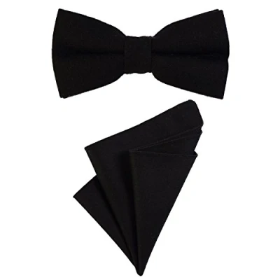 Image of DonDon gent&#039;s bow tie 12 x 6 cm pre tied size adjustable and pocket handkerchief 23 matching colours in cotton grey
