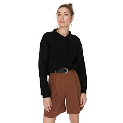 Image of Trendyol Women Oversize Basic Polo Neck Knitwear Sweater Black