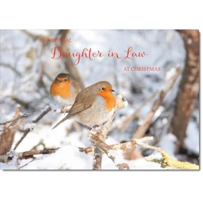 Image of doodlecards Daughter in Law Christmas Card Two Robins Tree Medium Size for with Plain Envelope