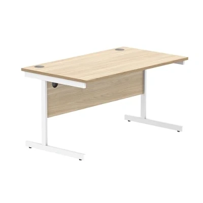 Image of Office Hippo Essentials Rectangular Writing Computer Work Place, Home Desk with Cable Port Management, Wood, Canadian Oak, 140x80cm
