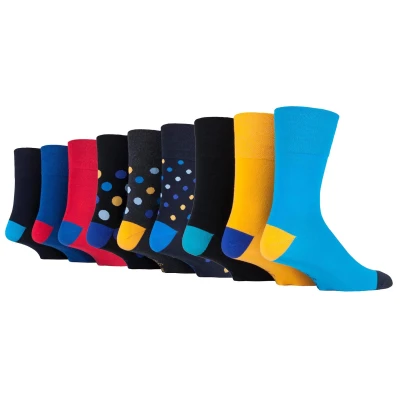 Image of Gentle Grip 9 Pairs Mens Non Elastic Cotton Socks Soft Loose Top Diabetic Friendly (6 11, Colourburst Mix 1)