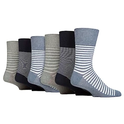 Image of Gentle Grip NEW: 6 Pairs Men&#039;s No Elastic Socks 11 uk, 39 45 eur (Denim Stripe)