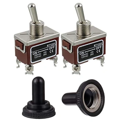 Image of BOJACK RT1221 Toggle Switch 125V 20A 250V 15A DPDT ON OFF 4 terminal pin Rocker with Metal Waterproof Cap (Pack of 2 pcs)