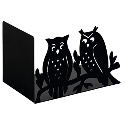 Image of moses. libri_x Owl Forest Bookend, Metal Book Stand, Black Bookend with Two Cut Out Owls on the Front, for Staging Favourite Books Shelf, 83385