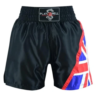 Image of Childrens Competition Boxing Shorts UK Flag Design (Youth Medium) Black