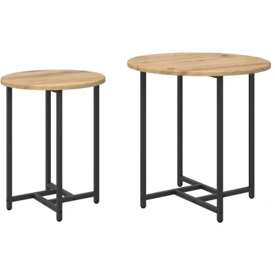 Image of vidaXL Side Table Set of 2 Artisan Oak Wood and Metal