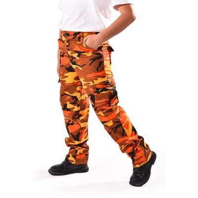 Image of BACKBONE Boys Girls Kids Combat Army Ranger Camping Outdoor camo Cargo Pants Trousers L
