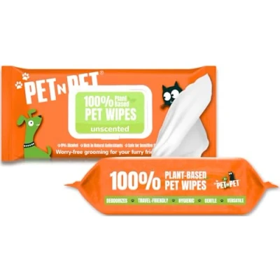 Image of Pet N Dog Wipes Thick 100% Plant Based &amp; Cat Wipes, 100 Hypoallergenic For Smelly Dogs, Puppy Premium Grooming Cleaning Ear, Eye, Paw Bums
