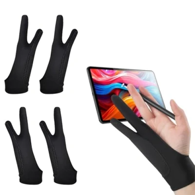 Image of 4 Pack Artist Glove for Graphics Drawing Tablet,3 Layer Palm Anti fouling Digital Graphic Tablet,Two Finger Gloves Drawing、Pad and Art Creation Right or Left Hand